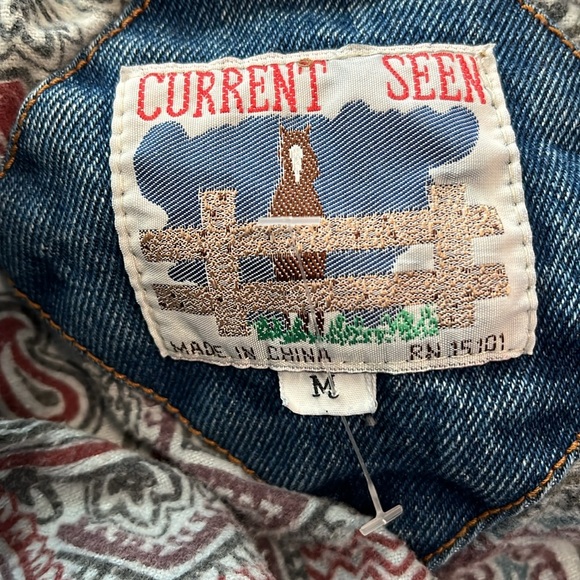 Vintage Y2K Current Seen Denim Duster Jacket Medium 90s Patch Avant Garde Grunge - Picture 8 of 10